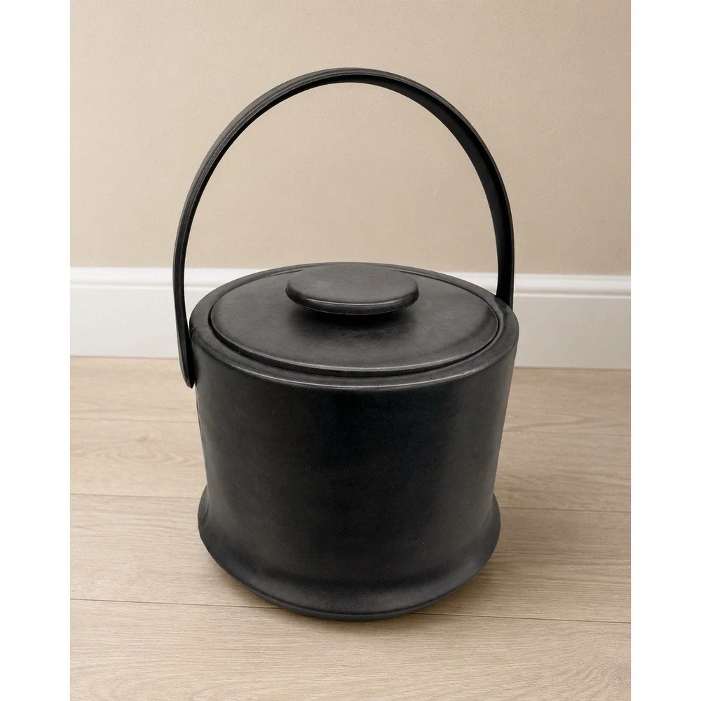 Vintage Kraftware Black Insulated Ice Bucket MCM Barware USA w/ Lid Handle